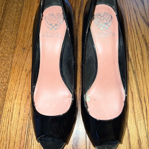 Vince Camuto Black Patent Peep Toe Heels, Size 9 - Picture 3 of 9